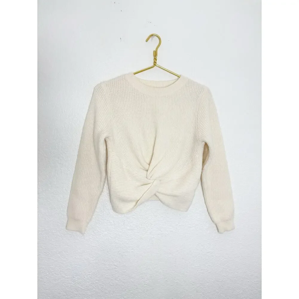 Oak + Fort Beige Knit Pullover with Knotted Front Detail Size Small Lightweight